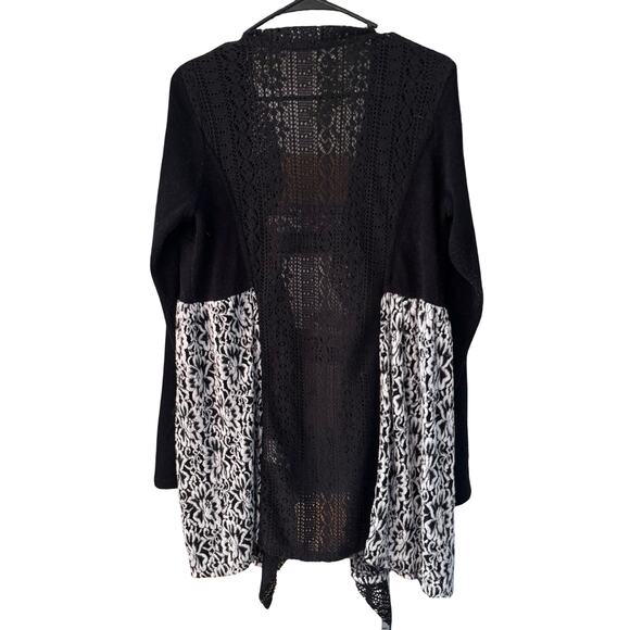 Anthropologie A’reve Cardigan L Black White Lace Knit Boho Open Front Sweater - Picture 7 of 8